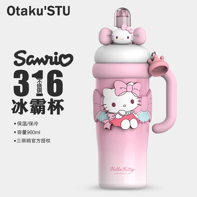Aikes Sanrio Insulated Cup Kuromi Large Capacity Water Bottle Portable Straw Cup High-Value Gift for Girls