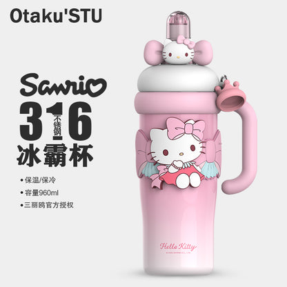 Aikes Sanrio Insulated Cup Kuromi Large Capacity Water Bottle Portable Straw Cup High-Value Gift for Girls