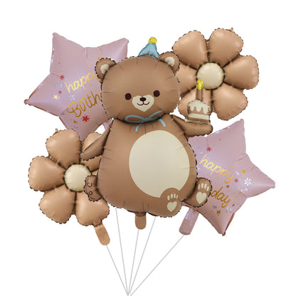 Cross-Border Matte Magic Cake Bear Aluminum Foil Balloon Set Children's Birthday Balloon Party Decoration Scene Setup