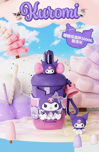Aikes Sanrio Insulated Cup Kuromi Large Capacity Water Bottle Portable Straw Cup High-Value Gift for Girls