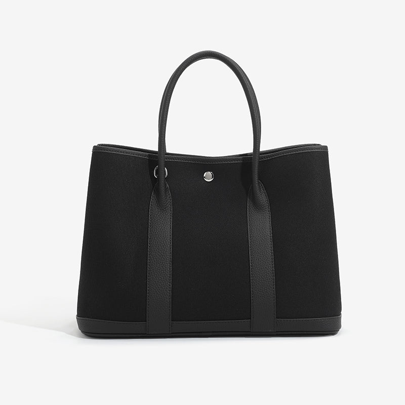Canvas with Cowhide Garden Bag Large Capacity Genuine Leather Contrast Color Handbag for Women2025New Single Shoulder Crossbody Tote Bag