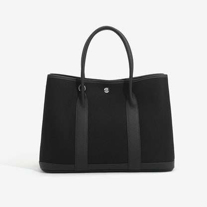 Canvas with Cowhide Garden Bag Large Capacity Genuine Leather Contrast Color Handbag for Women2025New Single Shoulder Crossbody Tote Bag