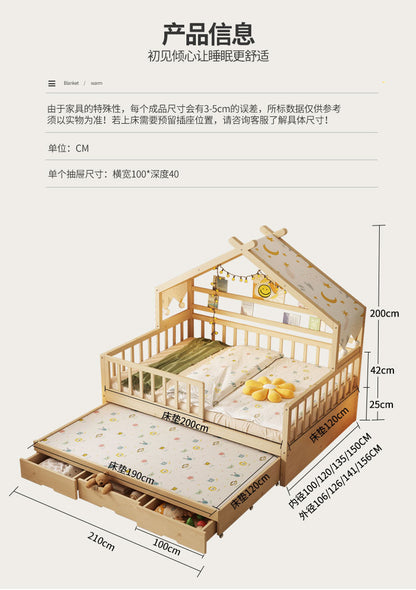 All Solid Wood Tree House Bed Children's Bed Boys Girls Princess Bed Small Bed with Trundle Bed Guardrail Home Baby Single Bed
