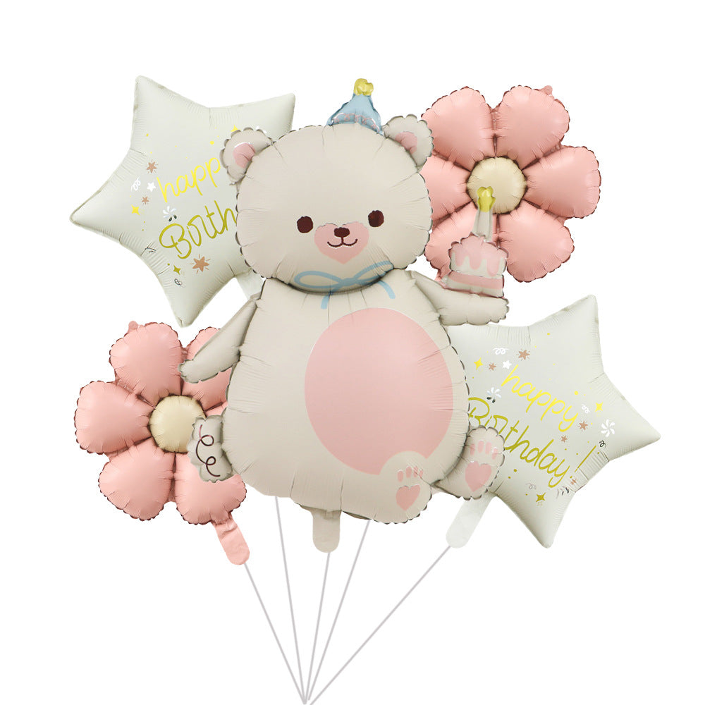 Cross-Border Matte Magic Cake Bear Aluminum Foil Balloon Set Children's Birthday Balloon Party Decoration Scene Setup