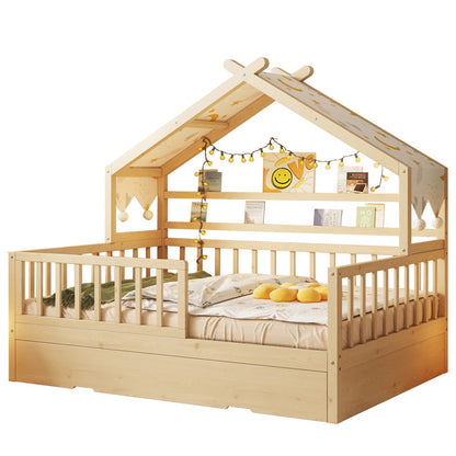 All Solid Wood Tree House Bed Children's Bed Boys Girls Princess Bed Small Bed with Trundle Bed Guardrail Home Baby Single Bed