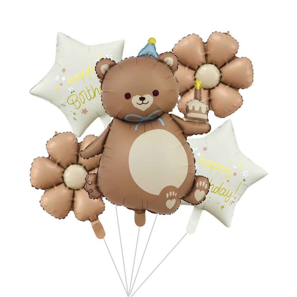 Cross-Border Matte Magic Cake Bear Aluminum Foil Balloon Set Children's Birthday Balloon Party Decoration Scene Setup