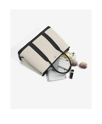 Canvas with Cowhide Garden Bag Large Capacity Genuine Leather Contrast Color Handbag for Women2025New Single Shoulder Crossbody Tote Bag