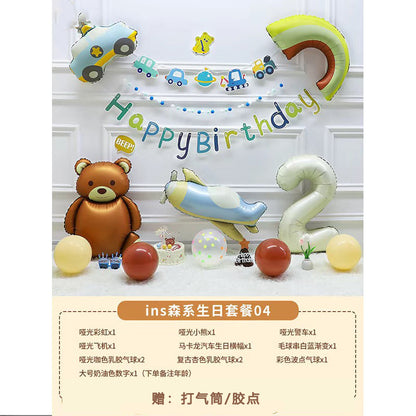 ins Boy's Birthday Decoration Set Little Red Book Same Style1First Birthday Background Wall Photo Balloon Set