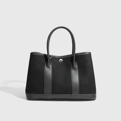 Canvas with Cowhide Garden Bag Large Capacity Genuine Leather Contrast Color Handbag for Women2025New Single Shoulder Crossbody Tote Bag
