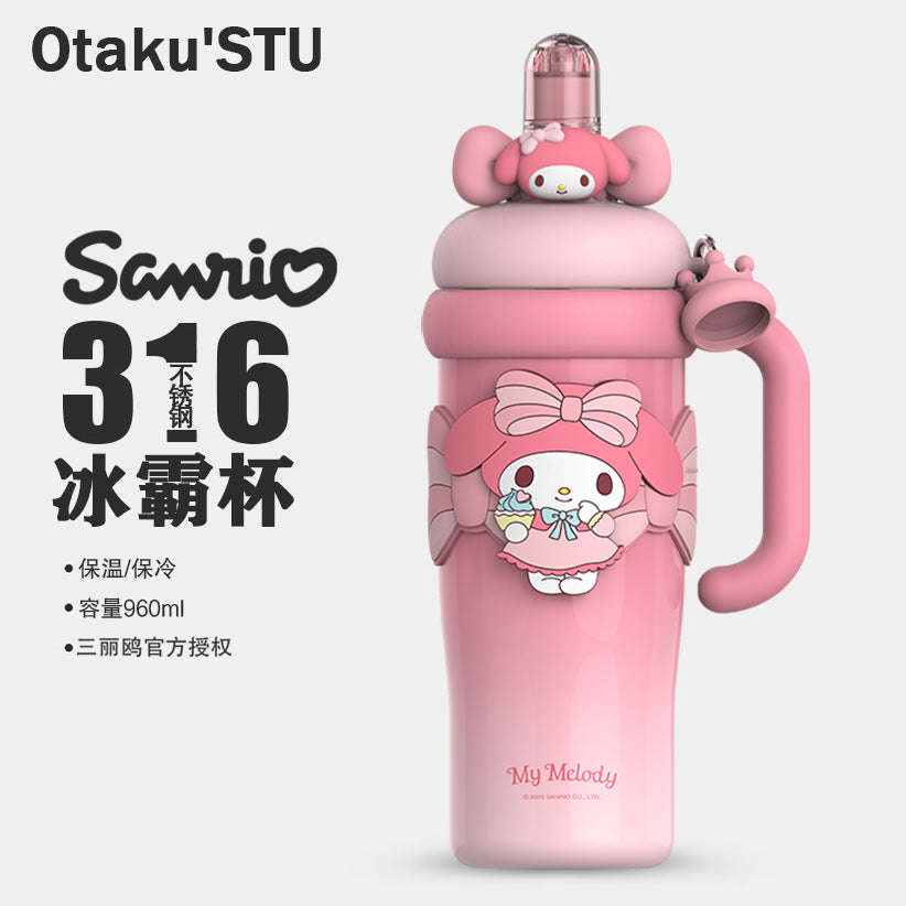 Aikes Sanrio Insulated Cup Kuromi Large Capacity Water Bottle Portable Straw Cup High-Value Gift for Girls