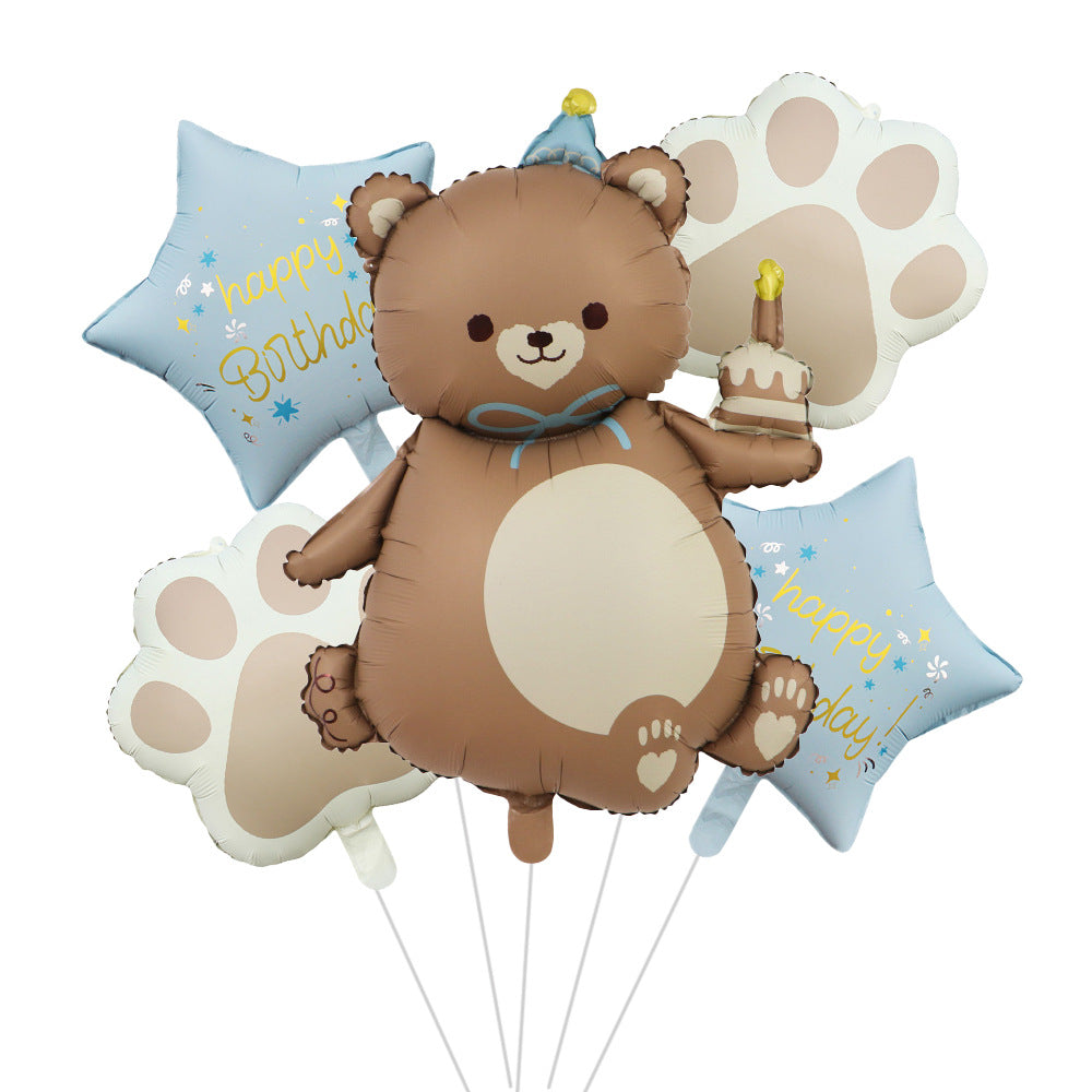 Cross-Border Matte Magic Cake Bear Aluminum Foil Balloon Set Children's Birthday Balloon Party Decoration Scene Setup