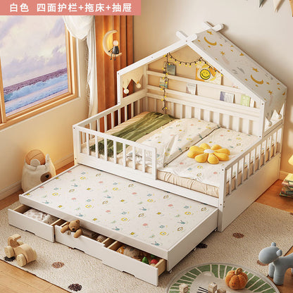 All Solid Wood Tree House Bed Children's Bed Boys Girls Princess Bed Small Bed with Trundle Bed Guardrail Home Baby Single Bed