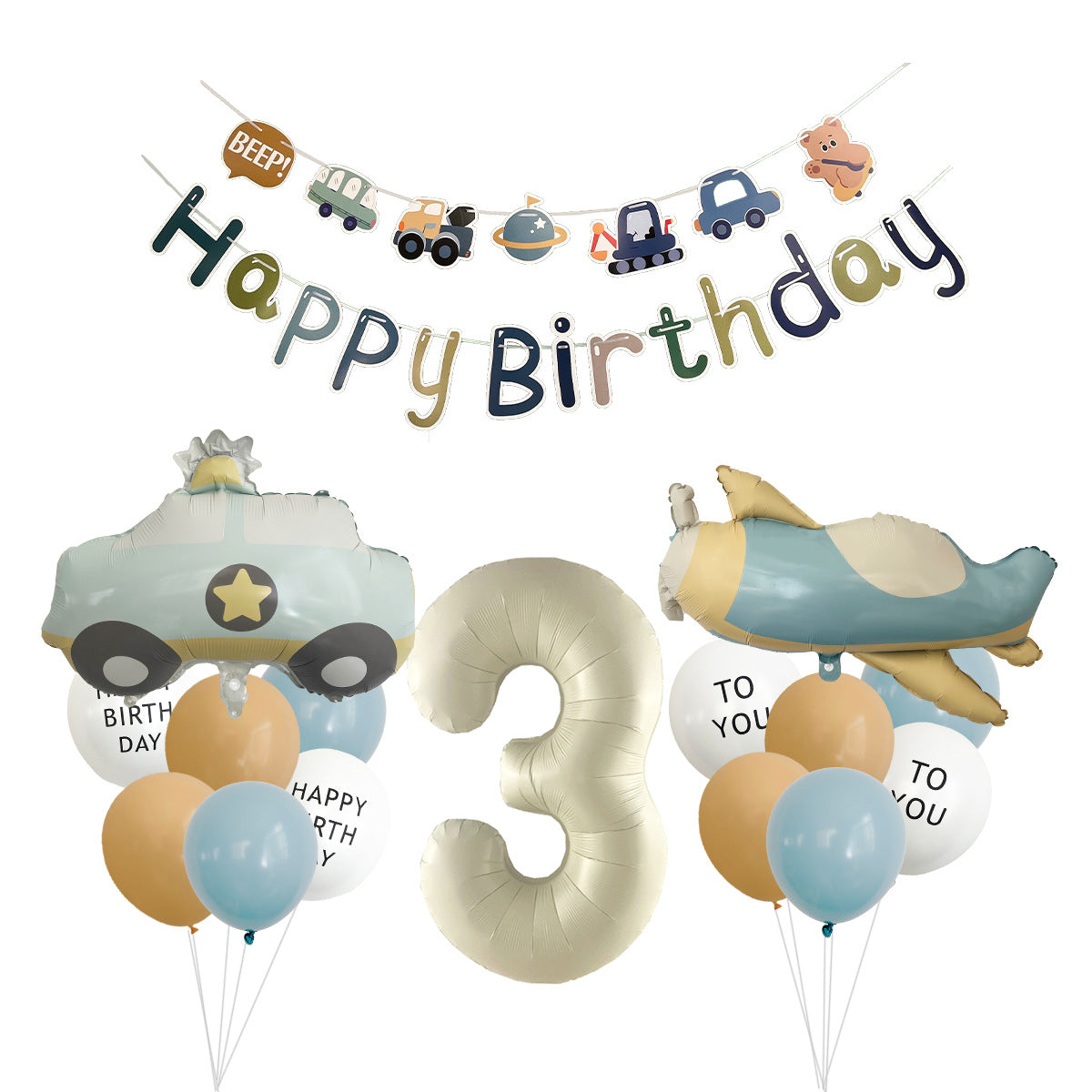 Amazon Matte Retro Police Car Airplane Aluminum Foil Balloon Set First Birthday Balloon Venue Decoration Photography