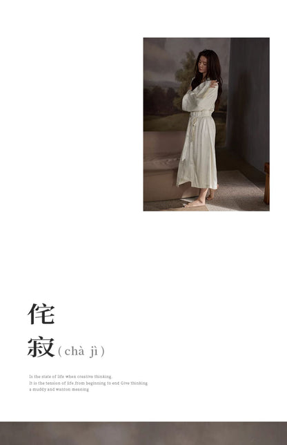Tongyu Morning Robe for Women, Spring and Autumn Ice Silk Long Sleeve Nightgown, Mid-Length Winter Bathrobe, Two-Piece Pajama Set with Camisole Dress