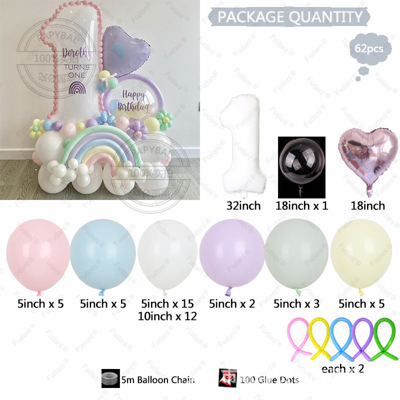 Maca Series321-inch White Birthday Number Aluminum Foil Balloon Set Latex Long Strip Rainbow Shape Girl Gift