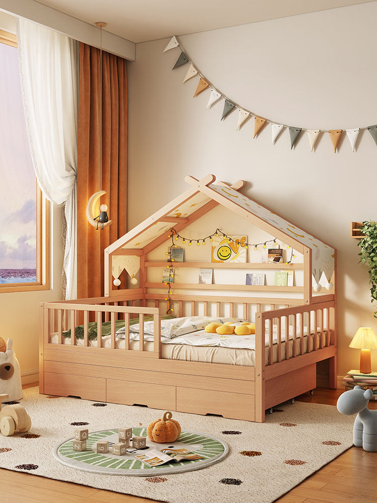 All Solid Wood Tree House Bed Children's Bed Boys Girls Princess Bed Small Bed with Trundle Bed Guardrail Home Baby Single Bed