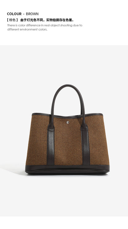 Canvas with Cowhide Garden Bag Large Capacity Genuine Leather Contrast Color Handbag for Women2025New Single Shoulder Crossbody Tote Bag