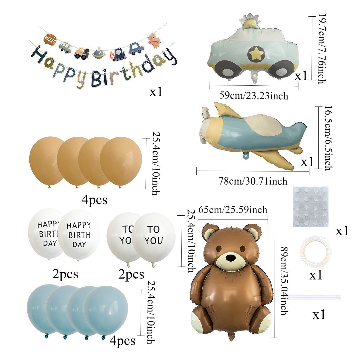 Amazon Matte Retro Police Car Airplane Aluminum Foil Balloon Set First Birthday Balloon Venue Decoration Photography