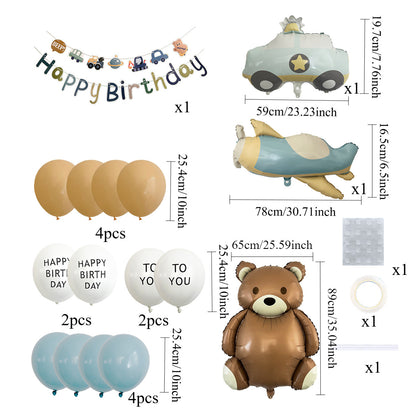 Amazon Matte Retro Police Car Airplane Aluminum Foil Balloon Set First Birthday Balloon Venue Decoration Photography