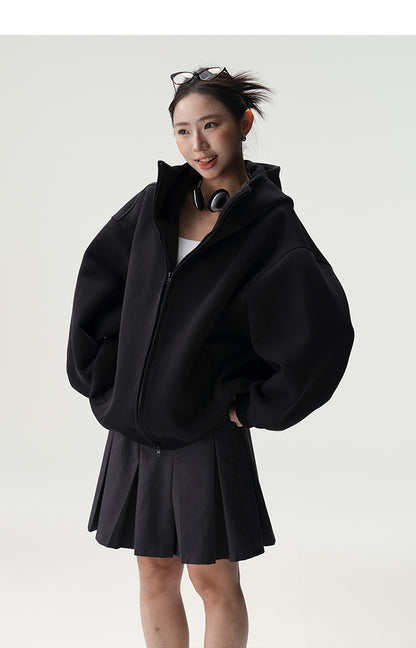 Bluescola 420g Heavyweight Hooded Cardigan Sweatshirt for Women with High-End Feel, Oversized Air Hoodie, Thick Sports Jacket