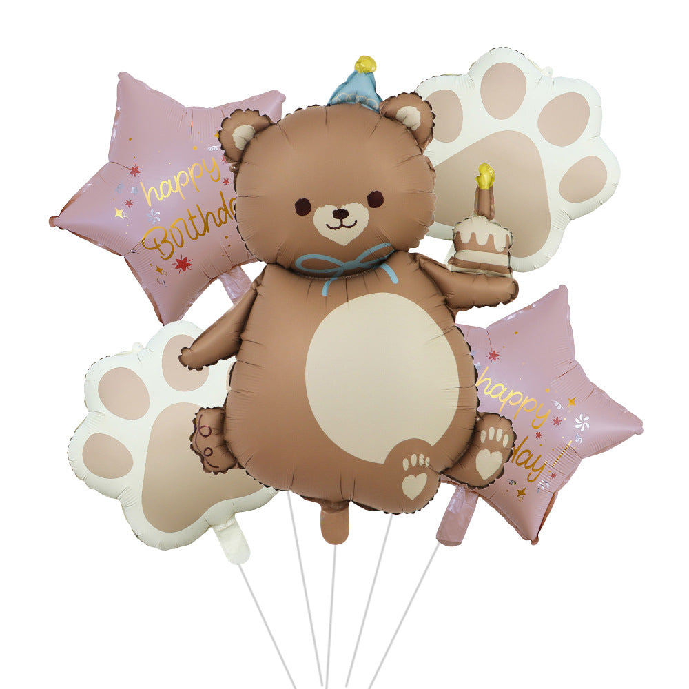 Cross-Border Matte Magic Cake Bear Aluminum Foil Balloon Set Children's Birthday Balloon Party Decoration Scene Setup