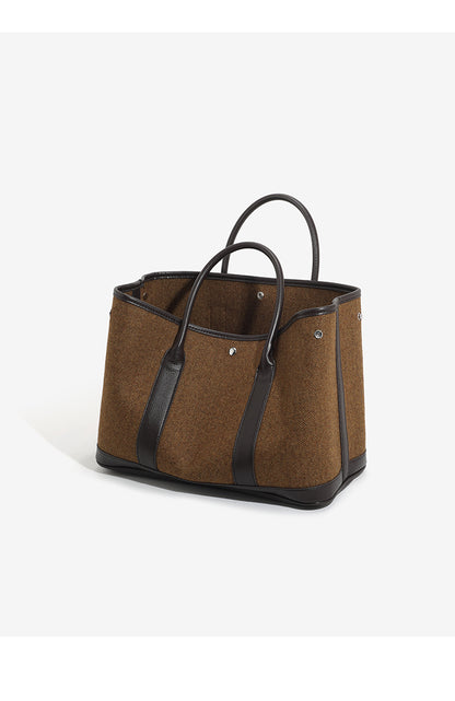 Canvas with Cowhide Garden Bag Large Capacity Genuine Leather Contrast Color Handbag for Women2025New Single Shoulder Crossbody Tote Bag