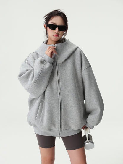 Bluescola 420g Heavyweight Hooded Cardigan Sweatshirt for Women with High-End Feel, Oversized Air Hoodie, Thick Sports Jacket