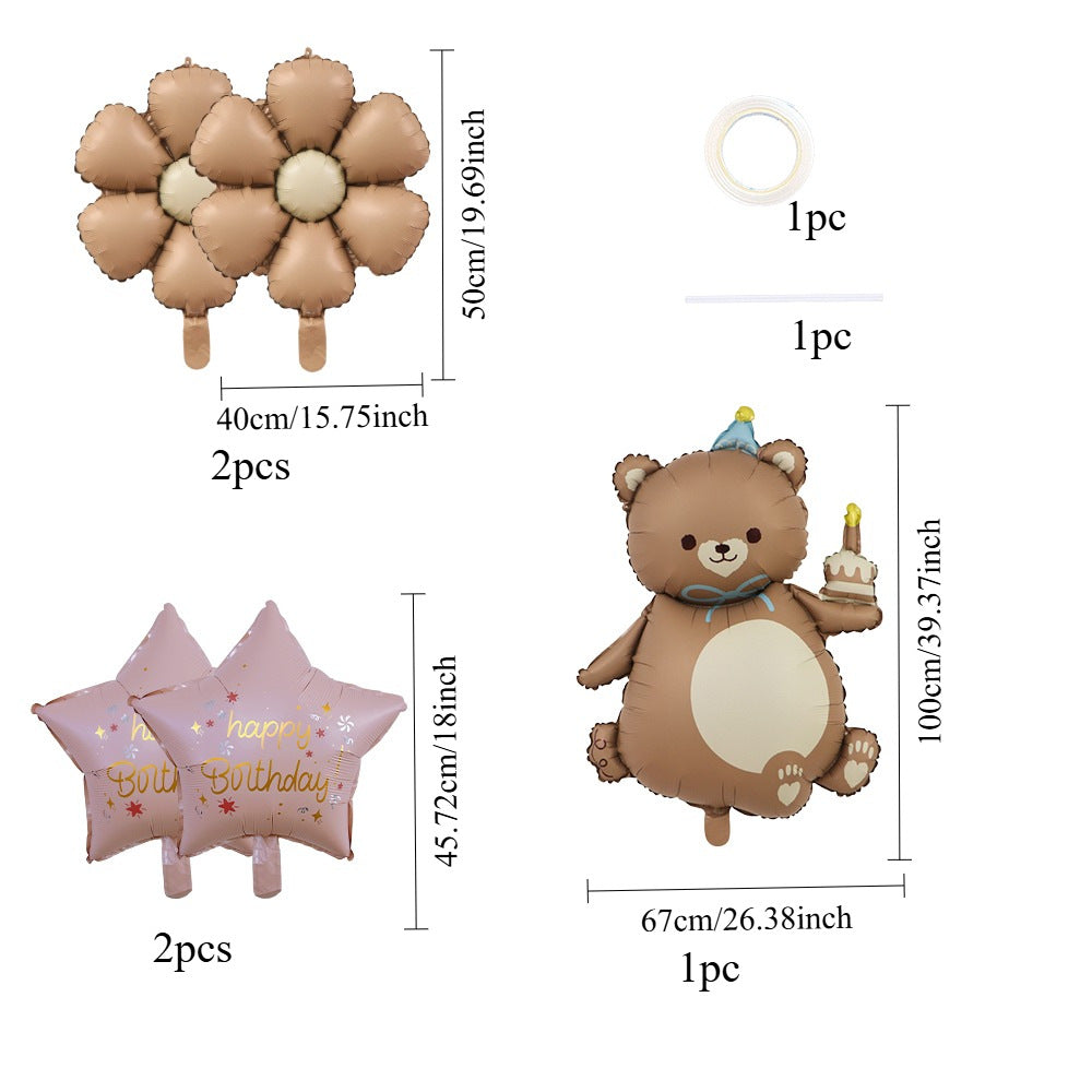 Cross-Border Matte Magic Cake Bear Aluminum Foil Balloon Set Children's Birthday Balloon Party Decoration Scene Setup
