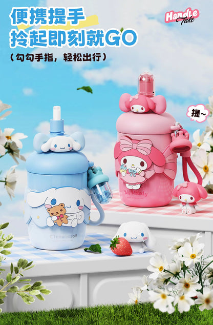 Aikes Sanrio Insulated Cup Kuromi Large Capacity Water Bottle Portable Straw Cup High-Value Gift for Girls