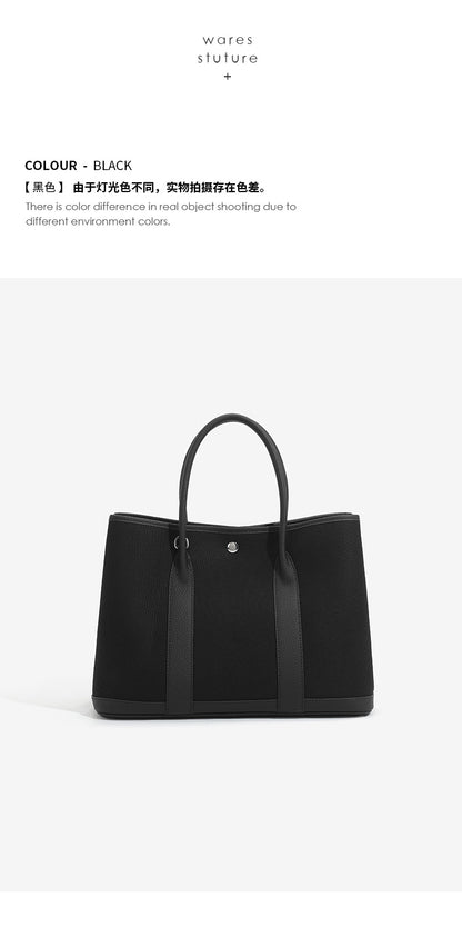 Canvas with Cowhide Garden Bag Large Capacity Genuine Leather Contrast Color Handbag for Women2025New Single Shoulder Crossbody Tote Bag