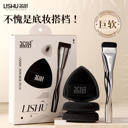 Lishu Black Pineapple Flat Brush for Makeup Base CP Set of Brush Puff Cushion Ultra Soft Non-Absorbing Foundation Liquid Dual-Use for Dry and Wet Students