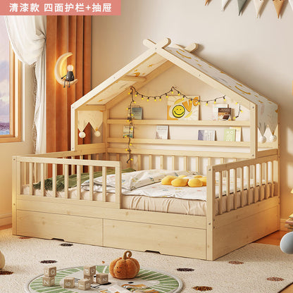 All Solid Wood Tree House Bed Children's Bed Boys Girls Princess Bed Small Bed with Trundle Bed Guardrail Home Baby Single Bed