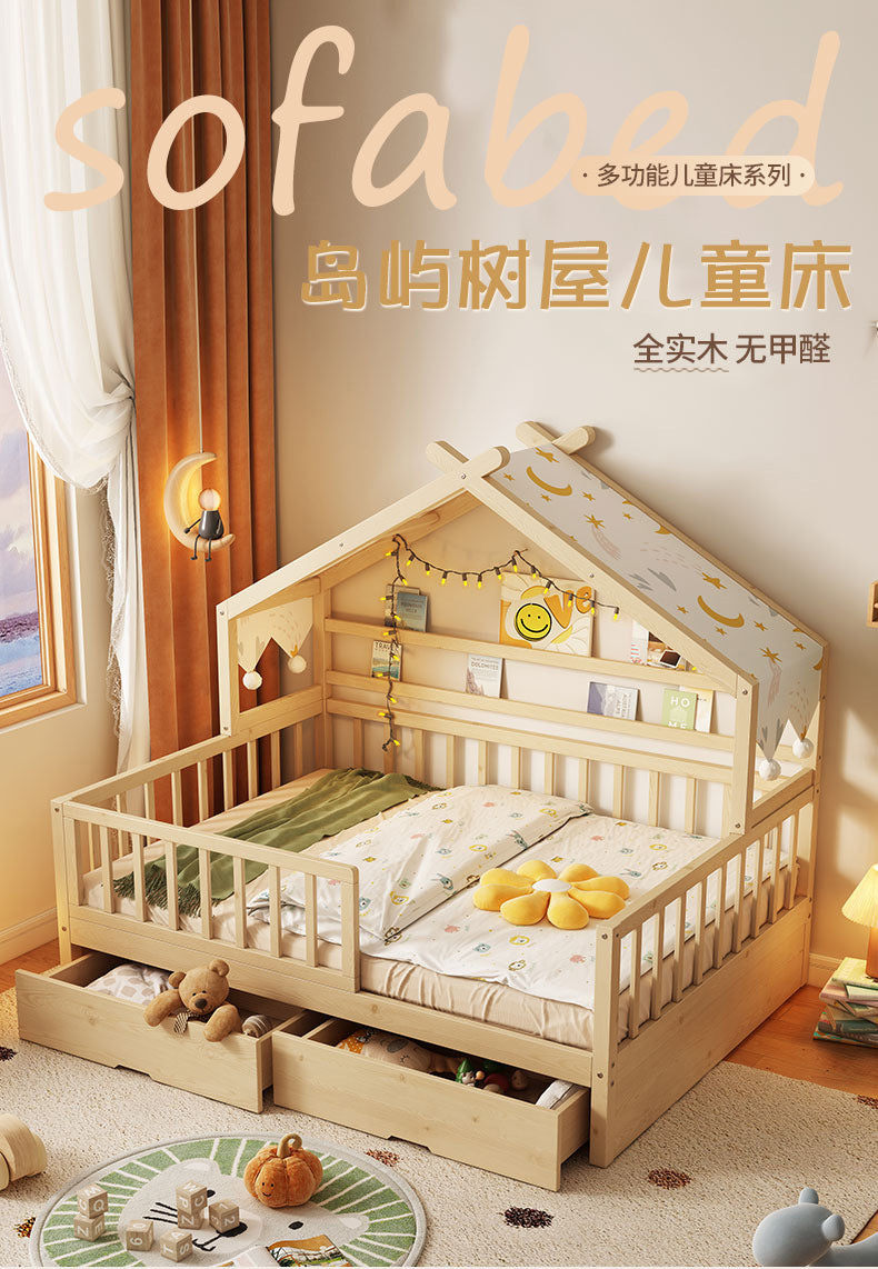 All Solid Wood Tree House Bed Children's Bed Boys Girls Princess Bed Small Bed with Trundle Bed Guardrail Home Baby Single Bed