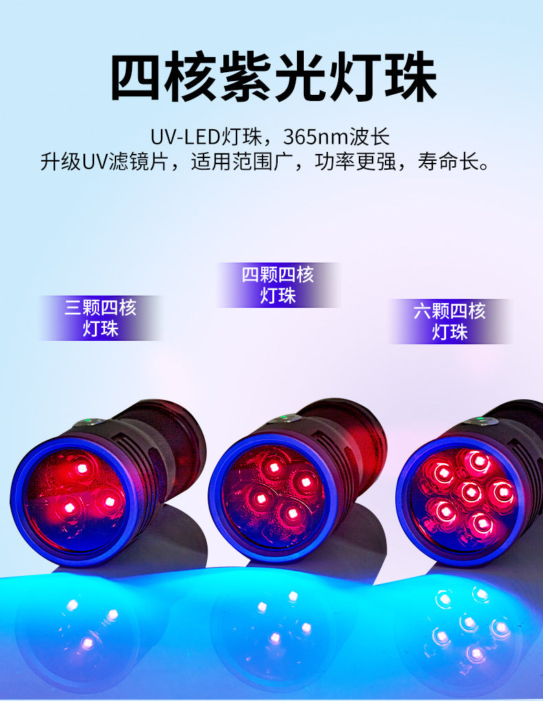 High Power365nm Black light bulb UV Black Mirror Scorpion Charging Fluorescent Detection Ultraviolet led Flashlight Processing