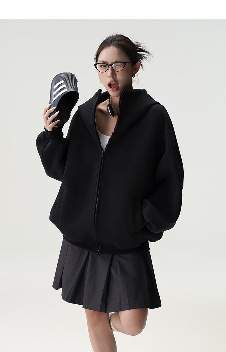 Bluescola 420g Heavyweight Hooded Cardigan Sweatshirt for Women with High-End Feel, Oversized Air Hoodie, Thick Sports Jacket