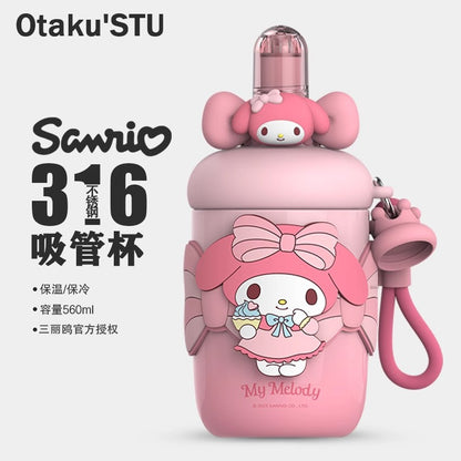 Aikes Sanrio Insulated Cup Kuromi Large Capacity Water Bottle Portable Straw Cup High-Value Gift for Girls