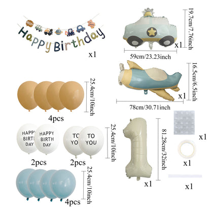 Amazon Matte Retro Police Car Airplane Aluminum Foil Balloon Set First Birthday Balloon Venue Decoration Photography