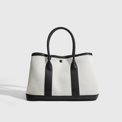 Canvas with Cowhide Garden Bag Large Capacity Genuine Leather Contrast Color Handbag for Women2025New Single Shoulder Crossbody Tote Bag