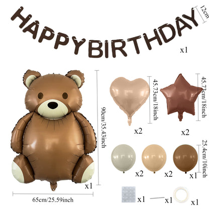 Matte Birthday Balloon Set with Banner Decoration Party Setup Baby Shower Bear Airplane Rainbow Matte Balloons