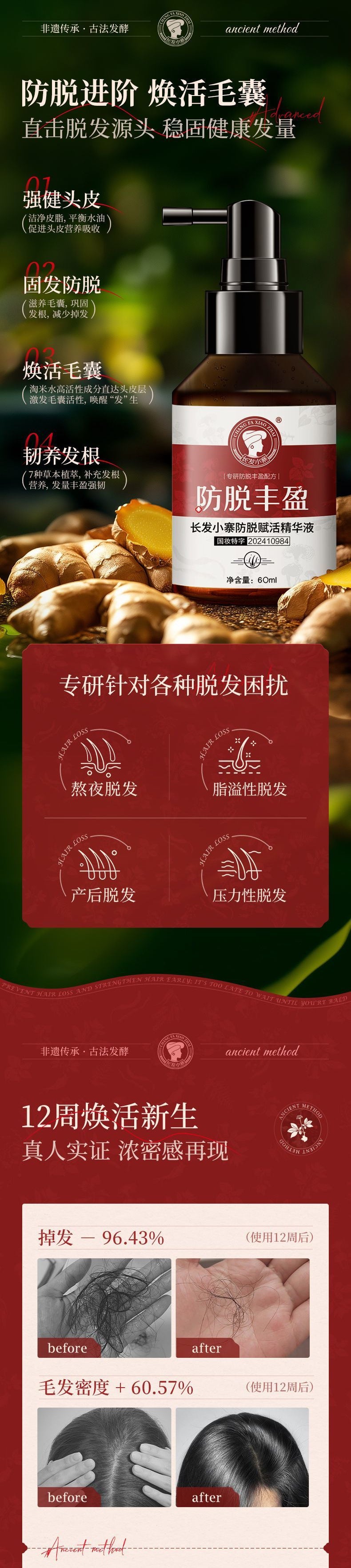 Changfa Xiaozhai Anti-Hair Loss Dense Hair Essence Rice Water Essence Nourishing Shampoo for Men and Women