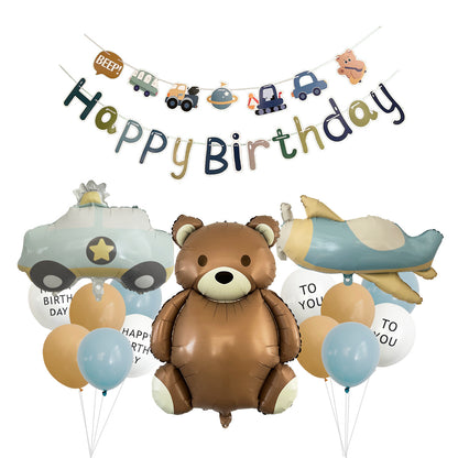 Amazon Matte Retro Police Car Airplane Aluminum Foil Balloon Set First Birthday Balloon Venue Decoration Photography