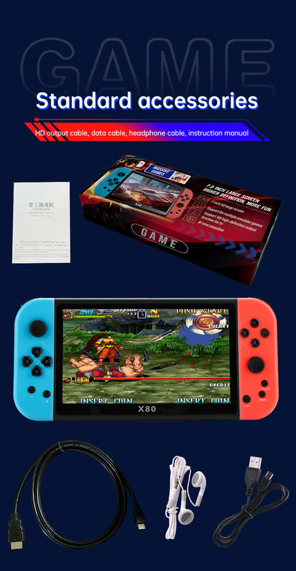 New X80Game Console7Inch PSP Handheld Console High Definition Large Screen with Card Slot GBA Classic Arcade Convenient Handheld Console