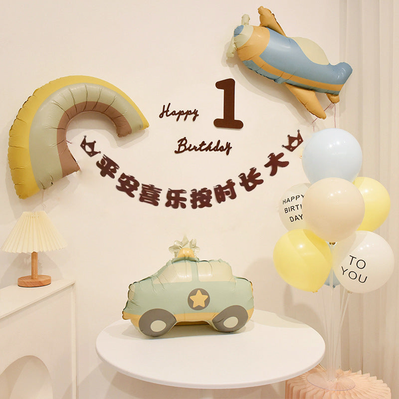 ins Boy's Birthday Decoration Set Little Red Book Same Style1First Birthday Background Wall Photo Balloon Set