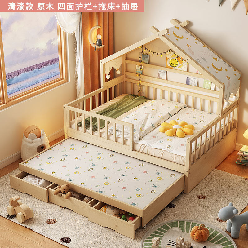 All Solid Wood Tree House Bed Children's Bed Boys Girls Princess Bed Small Bed with Trundle Bed Guardrail Home Baby Single Bed