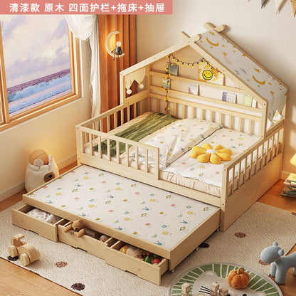 All Solid Wood Tree House Bed Children's Bed Boys Girls Princess Bed Small Bed with Trundle Bed Guardrail Home Baby Single Bed