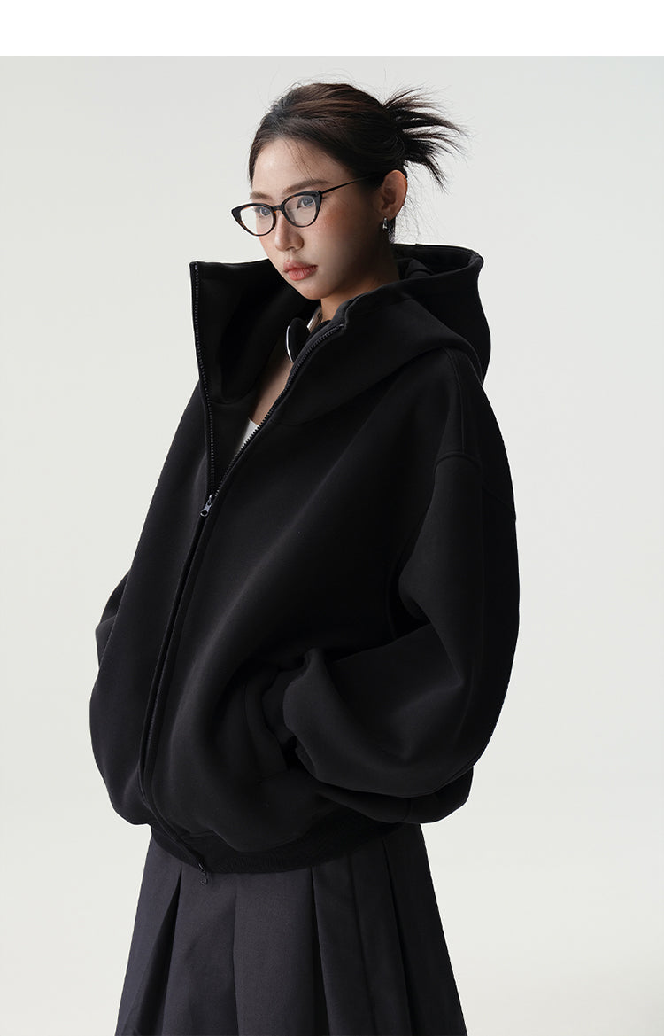 Bluescola 420g Heavyweight Hooded Cardigan Sweatshirt for Women with High-End Feel, Oversized Air Hoodie, Thick Sports Jacket