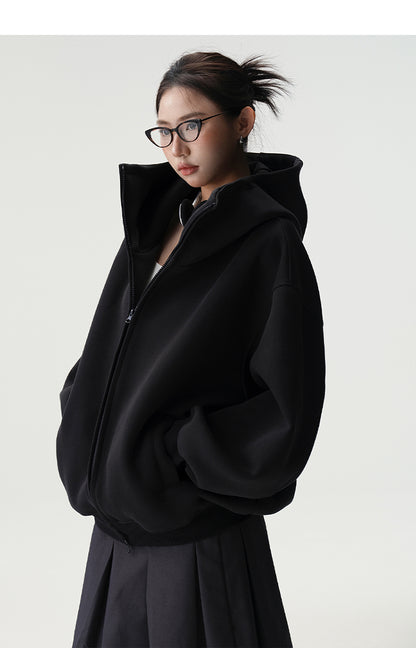 Bluescola 420g Heavyweight Hooded Cardigan Sweatshirt for Women with High-End Feel, Oversized Air Hoodie, Thick Sports Jacket