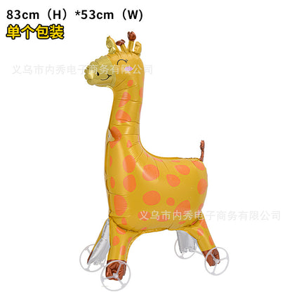4D Large Wheel Animal Aluminum Foil Balloon 3D Elephant Creative Rolling Balloon Street Stall Toy Party Decoration