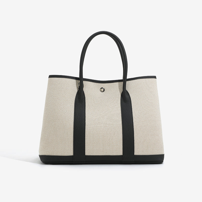 Canvas with Cowhide Garden Bag Large Capacity Genuine Leather Contrast Color Handbag for Women2025New Single Shoulder Crossbody Tote Bag