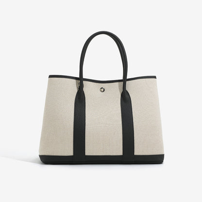Canvas with Cowhide Garden Bag Large Capacity Genuine Leather Contrast Color Handbag for Women2025New Single Shoulder Crossbody Tote Bag